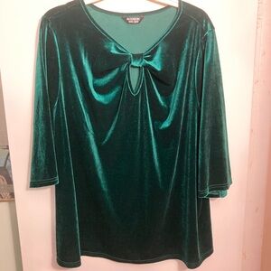 BloomChic Teal Velvet Blouse with Bow